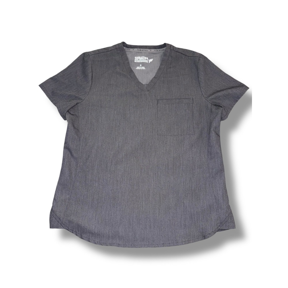 Fabletics Scrub Top Women Small Gray V-Neck Pocket TS2253853-0124-17030